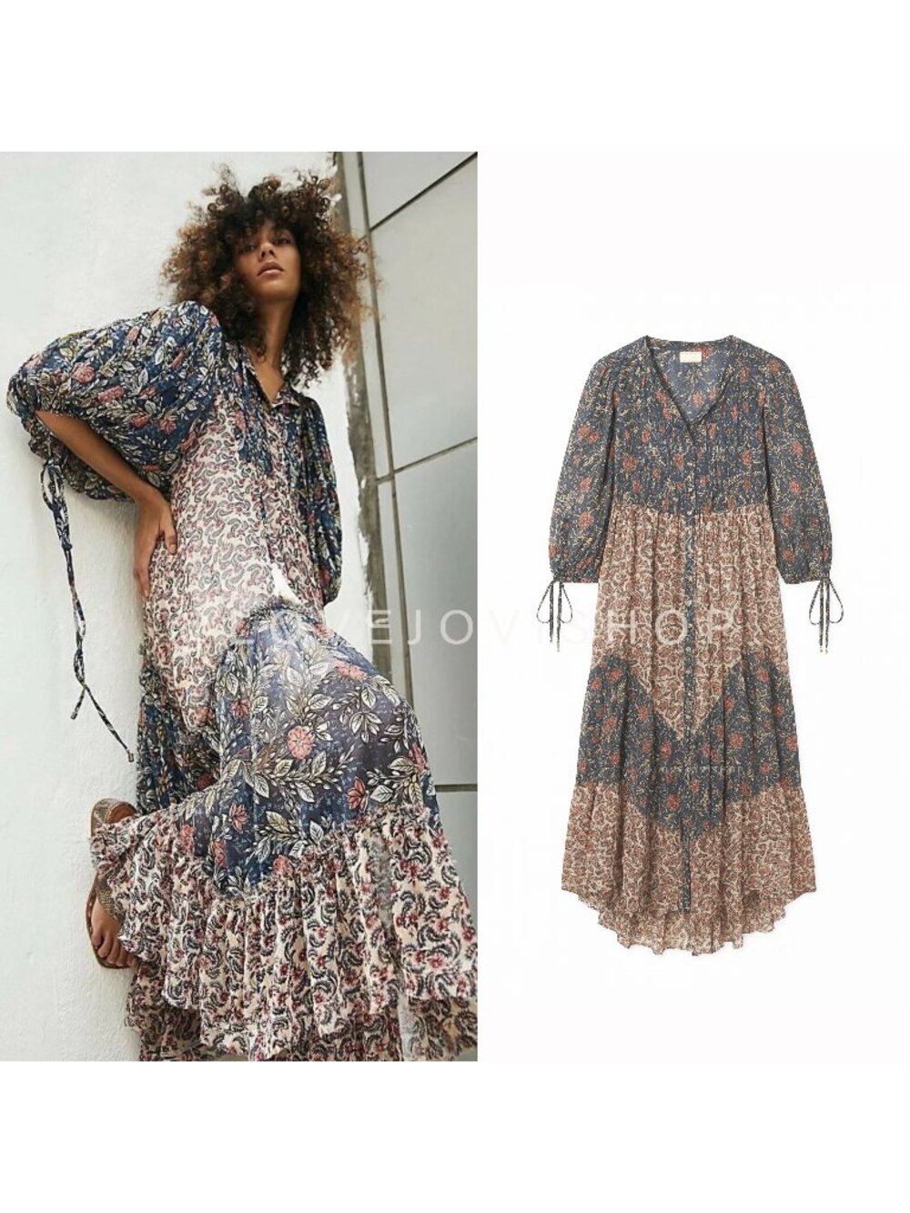 Bohemian | Free People Western Floral Maxi Dress | CottageCore Prairie Blue NWT